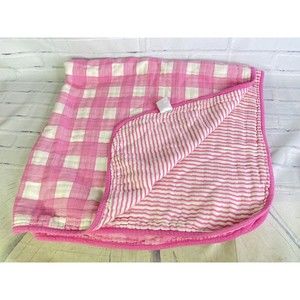 2014 Little Journey Pink Off White Baby Girl Blanket Plaid Striped Double Sided